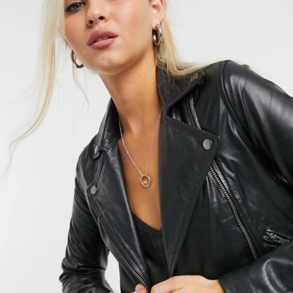 Muubaa classic leather biker jacket in black